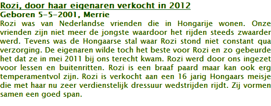 Paard Rozi verkocht in 2012, HelloHalloPark Hongarije vakantie camping en manege paardrijden buitenritten